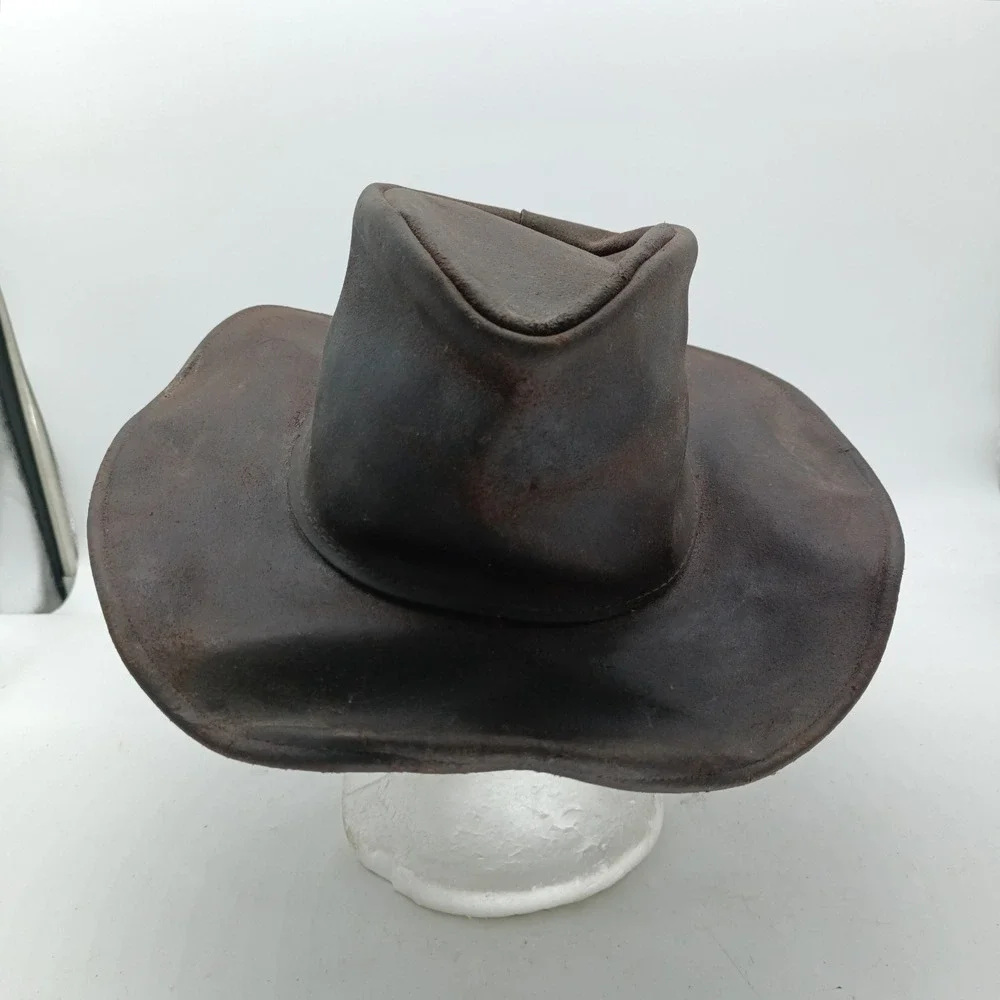 Minnetonka Mens Large Brown Genuine Leather Outback Western Cowboy Hat USA Made